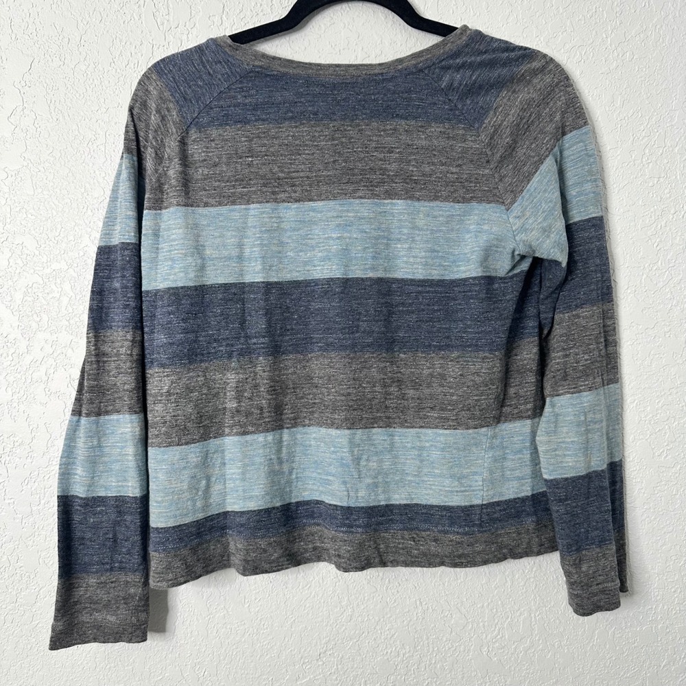 Theory Striped‎ Long Sleeve Cotton Top Womens Size P Gray Blue Cotton Blend Knit - Picture 3 of 5